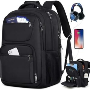 Travel Laptop Backpack, 17 Inch Extra Large Laptop Backpack with USB Charging Hole 45L Anti Theft Travel Backpack Water Resistant College Business Computer Bag Fit 17.3 Inch Laptop for Men Women Black