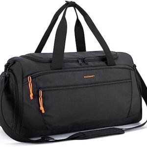 BAGSMART Gym Bag for Men, 31L Sports Travel Duffle Bag With Shoe Compartment, Waterproof Gym Duffel Bag for Men Travel, Carry On Weekender Workout Bag, Black