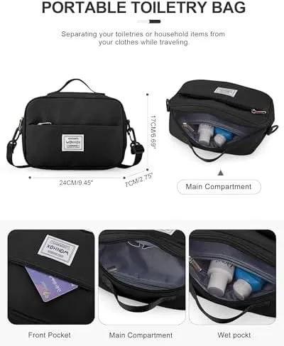 Gym Bag for Women Men, Sport Duffel Bag with Toiletry Bag & Shoe Compartment,Waterproof Travel Weekender Overnight Carry on Bag for Yoga with Trolley Sleeve, Black Set - Image 5