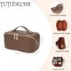 TUTUDECOR Large Capacity Travel Makeup Bag, Spacious Cosmetic Bags for Women, Portable Pouch Open Flat Make up Organizer, Waterproof Leather Toiletry Bag, Checkered-Brown - Image 2