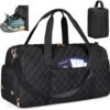 Gym Bag for Women, 40L Duffle Bag with Toiletry Bag Waterproof Weekender Carry On Bag with Shoe Compartment & Wet Pocket for Sports Yoga Travel, Black