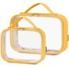 WANDF TSA Approved Toiletry Bag Large Opening 2 Pack Clear Makeup Bag with Handle Carry-on Travel Accessories Quart Size Toiletries Cosmetic Pouch for Women (Orange)