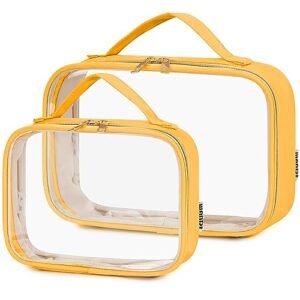 WANDF TSA Approved Toiletry Bag Large Opening 2 Pack Clear Makeup Bag with Handle Carry-on Travel Accessories Quart Size Toiletries Cosmetic Pouch for Women (Orange)