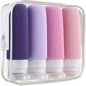 Travel Bottles for Toiletries, Tsa Approved 3oz Portable Travel Bottles, BPA Free Leak Proof Squeezable Travel Size Containers, Portable Silicone Bottles for Toiletries (4 Pack)