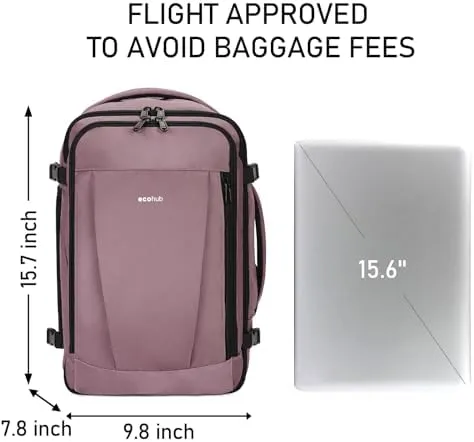 ECOHUB Travel Backpack 16'' Personal Item Backpack with 13 Pockets Carry on Bags for Airplanes Travel bags for Women Men Airlines Approved Small Backpack with USB Port Casual Daypack Pink - Image 7