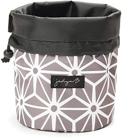 Jadyn B Cinch Top Compact Travel Makeup Bag and Cosmetic Organizer for Women (Geometric Gray)