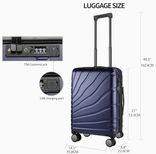 VANKEAN Carry On Luggage with Spinner Wheels & TSA Lock, Expandable Hard Shell Suitcase airline approved,20 Inch Carry-On,Navy - Image 2