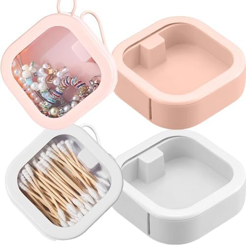 2pcs Hair Tie Organizer,Portable Travel Qtip Holder,Bathroom Storage Organizer Qtip Dispenser Cotton Swabs Dispenser Kids Hair Accessory Box with Lid for Bathroom,Desktop Organizer (2pcs pink&white)
