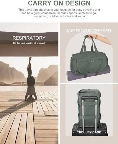 Carry On Bags For Airplanes,Travel Duffel Bags With Trolley Sleeve,Sport Gym Bags Waterproof Swimming Yoga Bags For Women,Duffel Bags For Traveling(Army Green) - Image 2