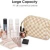 Narwey Large Women Makeup Bag Wide-open Make up Bag Travel Cosmetic Organizer Toiletry Bag for Cosmetics Toiletries Accessories (Light Checkerboard) - Image 3