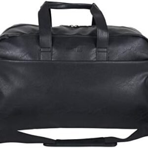 Kenneth Cole REACTION Port Stanley Duffel Pebbled Vegan Leather Carry On Shoulder Duffle Travel Bag, Black, 15" Laptop