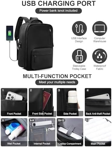 livbote Laptop Travel Backpack for Women Men, Carry On Backpack, 15.6 Inch Personal Item Backpack Flight Approved Casual Daypack Backpacks Waterproof for College Work Business Mochila de Viaje, Black - Image 6