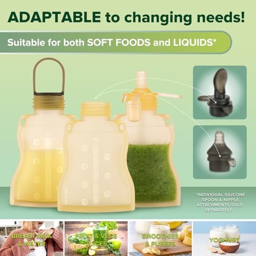 Haakaa Reusable Pouches for Baby Food, Food Grade Silicone, 4oz,4 Pack,6m+(Banana) - Image 6