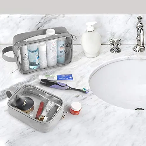 GAGAKU 2pcs Clear Toiletry Bag TSA Approved Travel Toiletry Bags Liquid Bag with Handle Strap, Waterproof Transparent Makeup Cosmetic Bags for Women Men - Gray - Image 7
