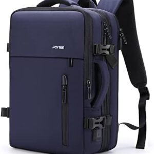 HOMIEE Travel Backpack Carry on Bag Personal Item Airline Approved 18x14x8 Inches, 40L Expandable Luggage Suitcase Daypack with USB Port, 17 Inch Laptop Weekender Bag, Blue