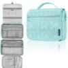 PAVILIA Hanging Toiletry Bag Women Men, Foldable Cosmetic Organizer Travel Bag, Water Resistant Makeup Bag Toiletries, Large Travel Essentials Kit (Teal Chevron)