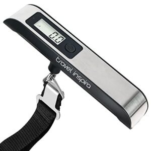 Travel Inspira Luggage Scale,Digital Luggage Scales,Baggage Scale with Overweight Alert LCD Display 110LB / 50KG (Stainless Steel, Black)