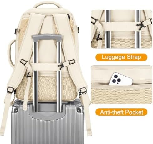 MATEIN Carry on Backpack for Women, 50L TSA Travel Backpack with Wet Bag Expandable Airline Approved Suitcase Backpack, Large Personal Item Bag Water Resistant Daypack for Business Weekender, Beige - Image 3