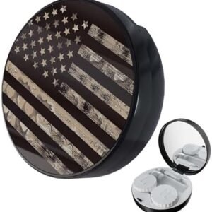 Contact Lens Case, Portable Contact Lens Cases Leak-Proof Contact Lens Box Holder with Mirror, Suitable for Daily Makeup Office Travel Outdoor. (American Flag)