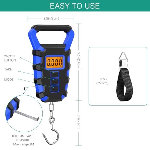 ORIA Digital Fishing Scale with Gripper, (Newest) Portable Hanging Hook Fish Meat Scale, 110lb/50kg Weight Max Waterproof Luggage Scale with Luggage Hook, Backlit LCD Display, Lb/Oz/Kg Mode, Blue - Image 5