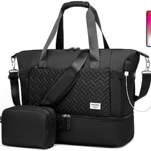 Duffle Bag for Travel, Weekender Bag with Shoe Compartment, Carry On Overnight Bag for Women with Toiletry Bag, 50L Gym Bag with Wet Pocket, Hospital Bags for Labor and Delivery