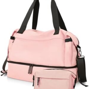 CONTAIL 22L Gym Bag for Women,Personal Item Weekender Bag with Shoes Compartment,Overnight Travel Duffel Bag with Wet Pocket and Separate Toiletry Bag,Black