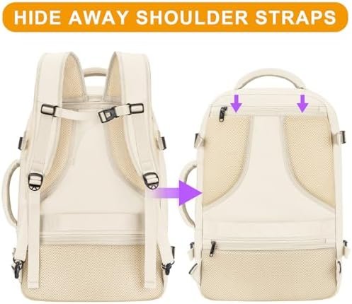 MATEIN Carry on Backpack for Women, 50L TSA Travel Backpack with Wet Bag Expandable Airline Approved Suitcase Backpack, Large Personal Item Bag Water Resistant Daypack for Business Weekender, Beige - Image 6