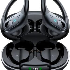 occiam Bluetooth Headphones Wireless Earbuds 90Hrs Playback Sport Ear Buds with Earhook LED Display Charging Case IPX7 Waterproof Earbud Deep Bass Running Earphones for iOS Android Cellphone,Black