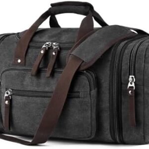 Felipe Varela Duffle Bag for Men, Canvas Expandable Duffel Bag for Travel, Mens Carry On Luggage Bag Traveling Weekender Gym Overnight Bags for Airplanes, Black