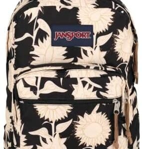 JanSport Right Pack Backpack - Durable Daypack with Padded 15" Laptop Sleeve, Spacious Main Compartment & Integrated Water Bottle Pocket - Black Sketch Sunflower
