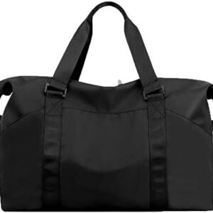 Forestfish Duffel Bags Traveling With Trolley Sleeve, Gym Bag Weekender Bags For Women, Black