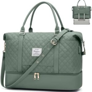 Travel Duffel Bag for Women, Overnight Weekender Bag with Wet Pocket & Trolley Sleeve, Carry On Tote Bag Sports Gym Bag Green