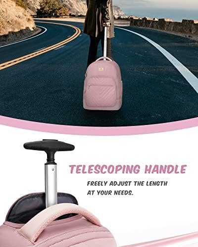 MATEIN Rolling Backpack for Women, 17 Inch Travel Laptop Backpacks with Wheels, Large Carry On Business Luggage Roller Backpack, Waterproof Trolley Suitcase Overnight College Work Computer Bag, Pink - Image 5