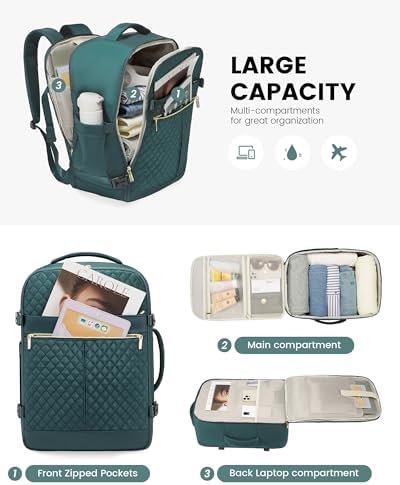 LOVEVOOK Carry On Travel Backpack for Women, 40L Personal Item Travel Bag Flight Approved, TSA Large Backpack for 17'' Laptop, Waterproof Weekender Business Hiking Bag with 3 Packing Cubes - Image 3