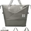 FIORETTO Womens Expandable Travel Bag Duffle Bag with Laptop Compartment, Water Resistant Gym Bag Weekend Bag Overnight Hospital Bag Holdall with Wet Pocket Grey