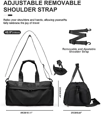 Gym Bag for Women Men, Sport Duffel Bag with Toiletry Bag & Shoe Compartment,Waterproof Travel Weekender Overnight Carry on Bag for Yoga with Trolley Sleeve, Black Set - Image 4