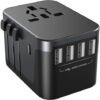 Universal Travel Adapter, Ortiny International Plug Adapter 4 USB A 1 USB C Ports, European Travel Power Adapto All-in-one Travel Charger Outlet Converter for Europe UK AUS Japan Covers 200+Countries