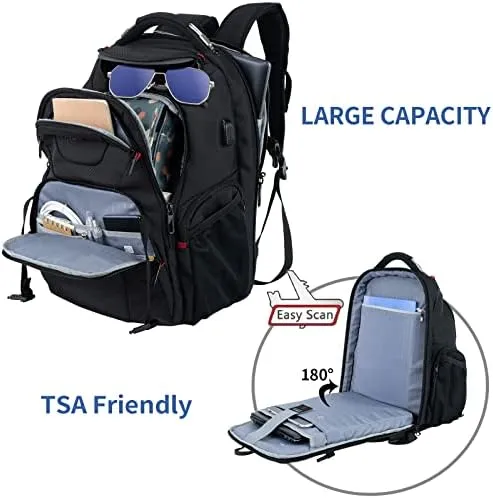 VANKEAN 17.3'' Travel Laptop Backpack TSA Friendly, Water Resistant Anti Theft Extra Large College Backpacks with RFID Pockets, USB Port for Men Women Business Work Bag, Black - Image 3
