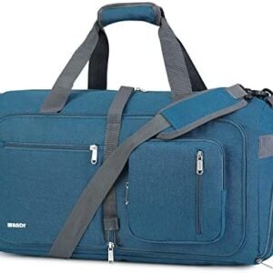 WANDF Foldable Duffel Bag 40L with Shoes Compartment, Overnight Weekender Travel Duffle for Men Women Water-proof & Tear Resistant (Blue)