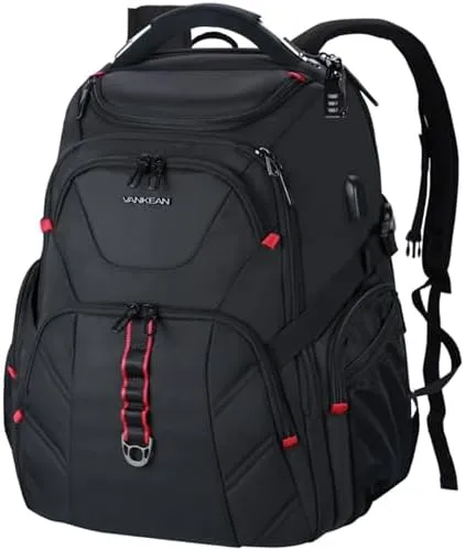 VANKEAN 17.3'' Travel Laptop Backpack TSA Friendly, Water Resistant Anti Theft Extra Large College Backpacks with RFID Pockets, USB Port for Men Women Business Work Bag, Black