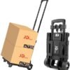 Folding Trolley, Portable Trolley, Folding Bag, Weight Capacity 25KG Luggage Trolley with 2 Wheels and 2 Elastic Cords for Personal, Travel, Moving, Office (Steel, Black)