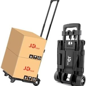 Folding Trolley, Portable Trolley, Folding Bag, Weight Capacity 25KG Luggage Trolley with 2 Wheels and 2 Elastic Cords for Personal, Travel, Moving, Office (Steel, Black)