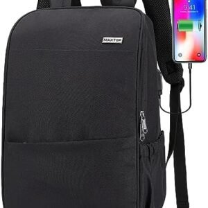 MAXTOP Deep Storage Laptop Backpack with USB Charging Port[Water Resistant] College Computer Bookbag Fits 16 Inch Laptop,Black