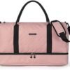 Travel Duffle Bag, BAGSMART 45L Large Carry On Bag Weekender Overnight Bag for Men Women with Shoes Compartment & Wet Pocket, Pink