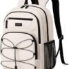 BAGSMAT College Laptop Backpack, 15.6 Inch Travel Backpack Airline Approved, 30L Casual Daily Backpack, Lightweight College Bookbag for Women Men, Beige