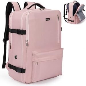 Travel 17" Laptop backpack personal item size,TSA Friendly Carry-on Backpack Airline Approved Women Men,Waterproof Durable Business Backpack with USB Charging Port,Weekend backpack-Pink
