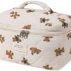 RSRSLEII Large Quilted Makeup Bag for Women and Girls, Cute Coquette Floral Cotton Cosmetic Bag, Aesthetic Travel Organized Toiletry Bags (03 Striped Bears)