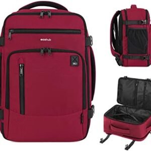 ECOHUB 16'' Travel Backpack Carry On Underseat Airline Approved Personal Item Travel Bag with Multi-Pockets Laptop Backpack Casual Daypack Small Backpack Lightweight for Women Men, Red