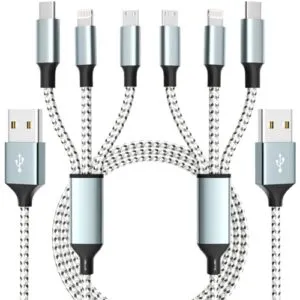 (2Pack 4FT)Multi Charging Cable, 3 in 1 Charger Cable Multi USB Nylon Braided Charging Cable, Universal Charging Cord Fast Charging with Type-C, Micro USB and IP Port for Most Phones & Tablets
