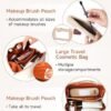 Cessfle Travel Makeup Bag Set, Checkered Makeup Bag with Travel Makeup Brush Holder Leather Travel Toiletry Bag Set Large Capacity Travel Cosmetic Bag Makeup Organizer for Women… - Image 5
